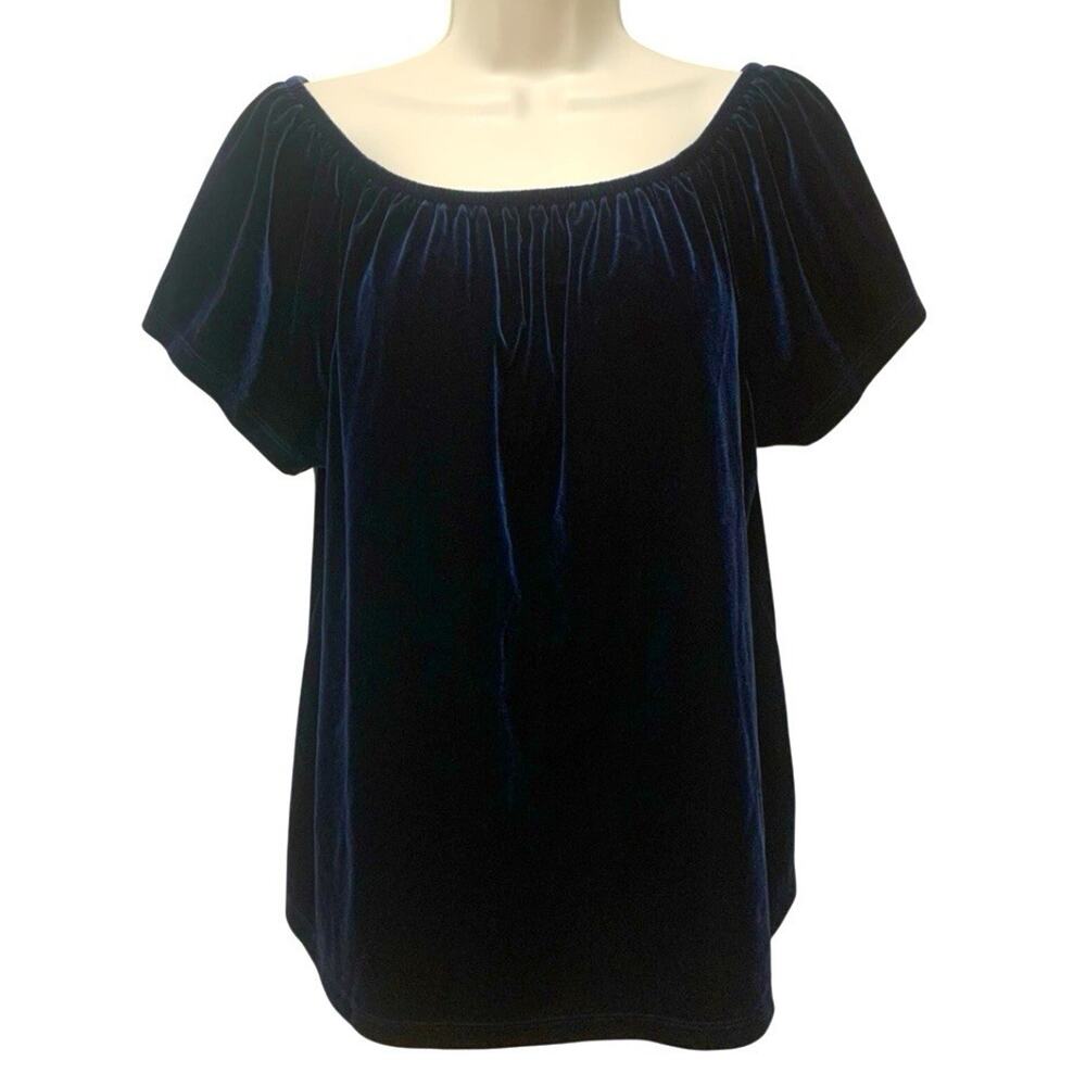 Gap Blue Velvet Off Shoulder Top Size Large Short Sleeve Stretch